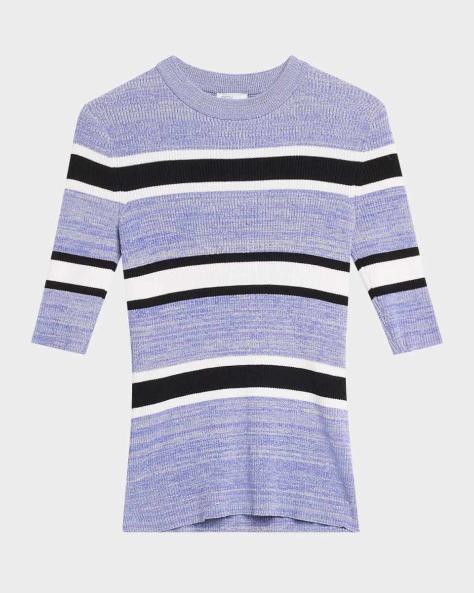 Striped Crop-Sleeve Sweat